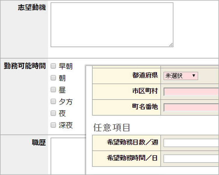 ハイソルで作られた自社採用サイトの独自応募フォーム例